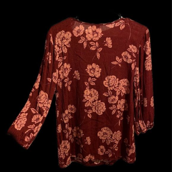 Como Vintage Retro Red Pink Floral Paisley Boho Hippie Long Sleeve Button Top - Picture 2 of 5